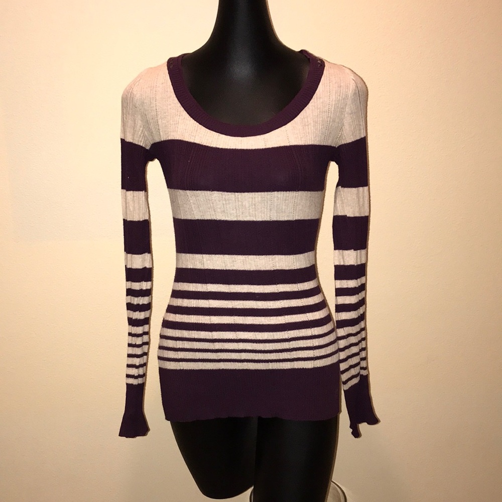 Purple and creme striped sweater
